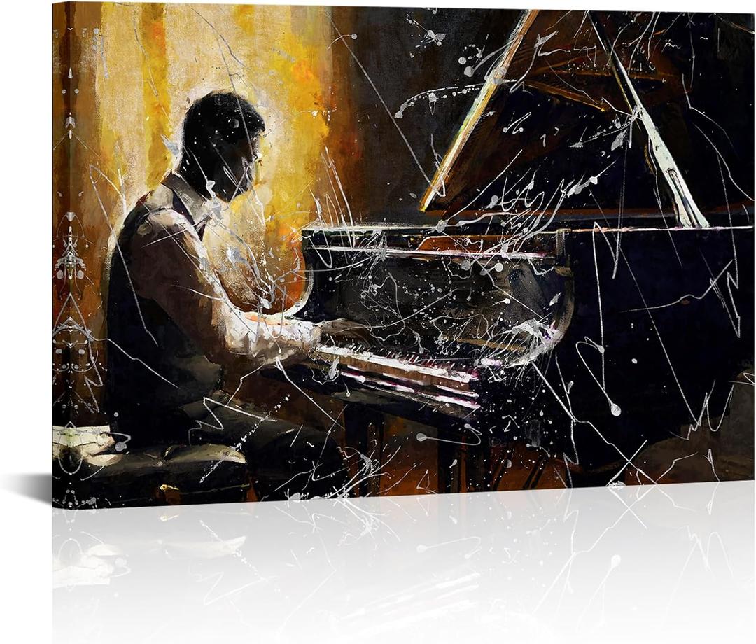 LoveHouse Piano Wall Art Black Musician Pictures Wall Decor Music Paintings
