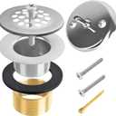 Trip Lever Bath Tub Drain Kit, Universal for 1-1/2" and 1-3/8" Bathtub Drain Replacement, No Putty Installation Bathtub Drain Set with Trip Lever Overflow Faceplate and Strainer, Tub Trim Kit (Chrome Plated)