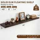 Dreamland Rustic Elm Wood Floating Shelves for Wall Decor, 48 Inch Long Wooden Floating Shelves Wall Mounted, 8 Inch Deep Wall Shelf for Bathroom, Living Room, Kitchen, Bathroom, Walnut