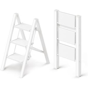 3 Step Ladder, Foldable Aluminum Step Stool with Anti-Slip Pedal