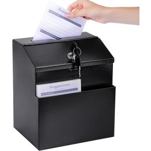 Suggestion Box with Slot and Lock & 50 Suggestion Sheets Wall Mounted Comment Ballot and Donation Box with Lock Steel Black