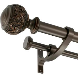Double Curtain Rod, 1 inch Window Telescoping Drapery Double Rod 144 to 164 Inches (12-13.6 Feet), Classical Ball Finials,Premium Aluminum Brackets,Antique Bronze