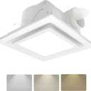 Bathroom Exhaust Fan with Color adjustable Light,3000K,4500K,6000K Square LED Combo,0.7 Sones 141CFM,11.8IN Ultra Quiet Ceiling Ventilation Fan,for Bathroom, Office, Home (3 Adjustable Colors LED)