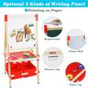 Art Easel for Kids, Wooden Kids Easel with Paper Roll and Accessories, Adjustable Double-Sided Whiteboard & Chalkboard Standing Easel, Children Easel for Painting Drawing