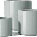 LE TAUCI Ceramic Plant Pots Indoor, 10+8+6 Inch Planters for Indoor Plants, Mid-Century Modern Flower Pots with Drainage Hole and Plug, Cylinder Round Planters, Set of 3, Blue Gray