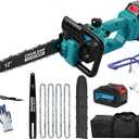12" Brushless Electric Chainsaw, 1200W Powerful Cordless Chainsaw with Auto Oiler & Safety Lock, 14m/s High Chain Speed, 4.0Ah Battery & 4 Chains for Tree Pruning & Wood Cutting (Blue)