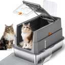 Stainless Steel Litter Box with Lid, 155° Flip Top XL Covered Enclosed Metal Cat Litter Box with Mat & Scoop, High Sided Enclosure,Anti-Leakage,Odor Free,Front & Top Dual Entry