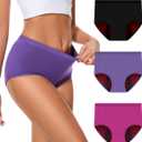 Incontinence Underwear for Women 100ml Heavy Flow Leak Proof Panties High Waisted Cotton Period Washable 3 Pack Large (Multicolor, Large)