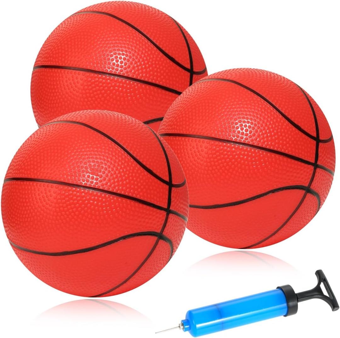 INTOWIND Mini Basketballs 3 Pack - 7inch Small Basketball Size 3 Set with Pump Needle - Ideal for Mini Hoop, Outdoor & Indoor Play - Kids Basketball Party Favors (Red)