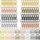 96 Pieces Swivel Clasps with D Rings and Slide Buckles Set Lanyard Snap Hooks Keychain Clip Hooks D Keychain Rings Lobster Claw Clasps for Purse Hardware Sewing Craft Project, 8 Colors