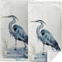 Blue Heron Coastal Hand Towels Set of 2 Summer Nautical Ocean Beach Themed Kitchen Towels Sea Bird Pelican Dish Towel Soft Absorbent Guest Fingertip Cotton Bath Towel for Bathroom Kitchen Decor
