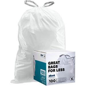 Plasticplace Custom Fit Trash Bags, Compatible with simplehuman Code X (100 Count) White Drawstring Garbage Liners 21 Gallon/ 80 Liter, 26" x 24.5"