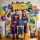 Hero Party Decorations Door Banner Welcome Heroes Porch Sign Archway, Comic Book Pop Art Theme Photography Backdrop Super City Door Banner for Kids Birthday, Classroom, Bedroom Decor, Baby Shower
