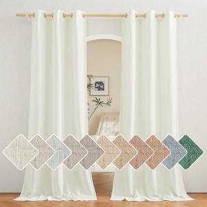 NICETOWN Linen 90 inch Curtains for Living Room, Grommet Thick Linen Blend Vertical Drapes Privacy Added with Light Filtering for Doorway/Bedroom, Off White, W42 x L90, 2 Panels (Cream)