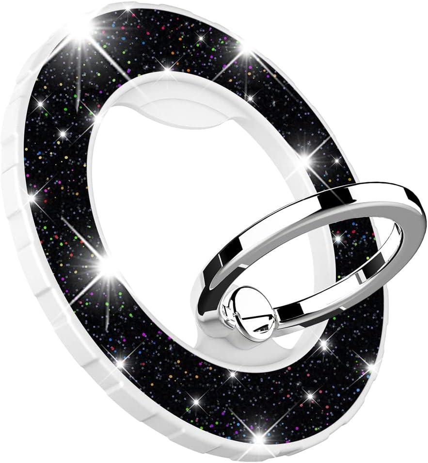 Magnetic Phone Ring Holder for magsafe, Glitter Magnetic Grip Compatible with iPhone 16 15 14 13 12 Pro max,Pro,Plus,Mini Mag Safe Accessories,Adjustable Kickstand,Black