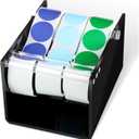 1 Pcs Adjustable Label Dispenser 3 Disks Sticker Roll Holder Sticker Dispenser Label Roll Holder Acrylic Tape Organizer Stand for Office Home Desktop(Black)