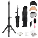 Reinforced Wig Stand Tripod 59" Heavy Duty Adjustable Mannequin Head Stand Tripod for Styling Cosmetology Hairdressing Training, Wig Head Stand Holder Set with Wig Caps, Comb T-Pins, Hair Clips, Headband