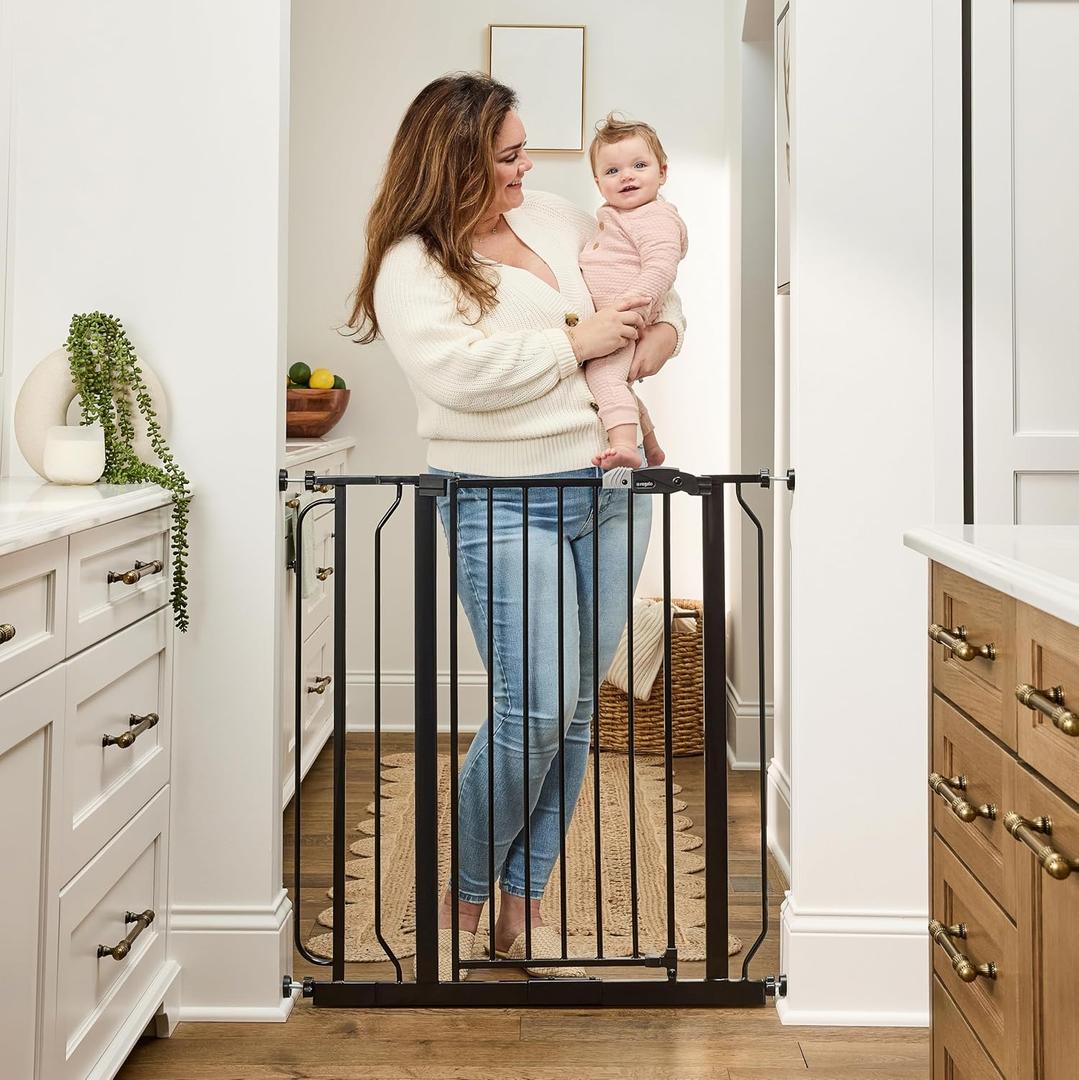 Regalo Safety 36" Extra Tall Baby Gate for Doorways & Bottom of Stairs, Pressure Mounted Walk Through Gate for Babies, Toddlers & Pets, Tested & Safe for 30 Years, American Designed, American Owned (Black)