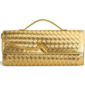 Woven Clutch Purses for Women, Leather Evening Bag Shoulder Handbag Formal Satchel Crossbody Purse Party Bag, Gold