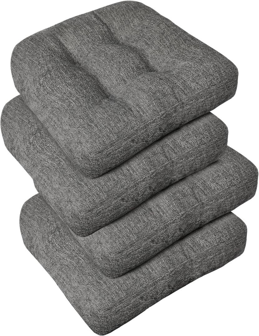Downluxe Chair Cushions for Dining Chairs 4 Pack, Tufted Indoor Chair Pads with Non-Slip Bottom, U-Shaped Kitchen Chair Cushions, 17"x17"x4", Dark Grey