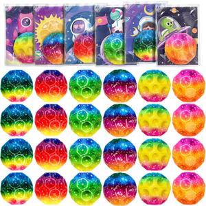 24 Pcs Moon Bouncy Balls Bulk with Cards Multicolored Stress Space Balls Party Favors School Classroom Gifts Exchange Goodie Bags Outdoor Sport Toys for Toddlers Boys Girls Kids Teens