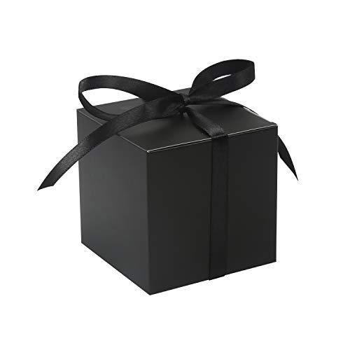 COTOPHER 60pcs Wedding Favor Boxes, Paper Gift Boxes 3x3x3 Inches Small Gift Boxes with Ribbons, Easy Assemble Boxes (Black)