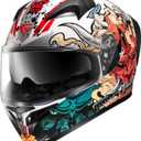KYPARA Full Face Motorcycle Helmet with Internal Tinted Visor & DOT Approved for Moped ATV Cruiser Scooter (White Samurai Spirit, Large)