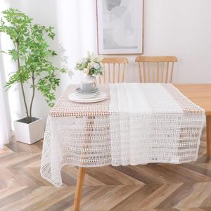 Majestic Giftware Polyester Tablecloths for Rectangle Tables - TC1729UL | (70/180) Lace Diamond Lenox - Unlined Design Dining Table Cover | Decorative Washable Tablecloth for Home & Kitchen (70X180)