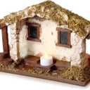 Barydat Christmas Nativity Stable, 10 x 7.87 x 5 Inch Village Manger Nativity Creche Resin Tabletop Scenes with Realistic Moss Roof and Floor, Beautiful Religious Christmas Decor