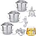 Tea Infusers for Loose Tea 3 Sets Loose Leaf Tea Steeper Tea Strainer Stainless Steel Tea Ball for Loose Tea Holder Tea Mesh Strainer Tea Filters with Drip Trays and Pendant (Aquatic Creatures Style)