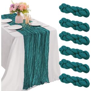 6 Pieces Teal 10FT Cheesecloth Table Runner Boho Gauze Fabric Table Runner Rustic Sheer Runner for Wedding Birthday Baby Shower Party Boho Table DecorationTeal (35" x 120"-6 Pack)