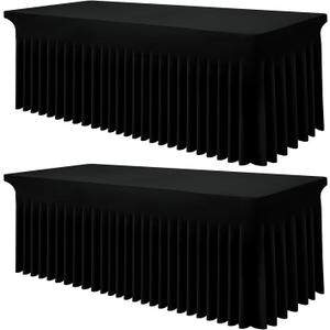 Smiry Spandex Tablecloth 2 Pack, Elastic Fitted Stretch Tablecloth for 8FT Rectangle Tables, Waterproof Washable Table Cover Skirt for Outdoor, Wedding, Banquet & Parties (Black, 96Lx30Wx30H Inch)
