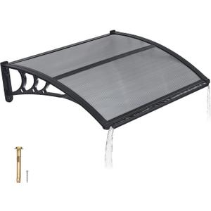 VEVOR Awnings for Door Entrance, 30" x 39" Window Door Awning Canopy Exterior with Drainage & ABS Bracket, Polycarbonate Cover Patio Door Awnings for Sun, UV, Rain, Snow Protection（Smoky Gray）