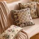 Patdrea Designer Throw Pillow Covers Set of 4,French Vintage Blue Linen with Floral Collection Pattern Pillow Cover,Decorative Rectangle and Square Pillowcases Cushion for Bed Living Room Outdoor