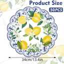 50Pcs Lemon Round Paper Placemats,13.4 Inch Cyan Blue Tiles Lemon Paper Place Mats Summer Fruit Scalloped Disposable Table Mats for Party Kitchen Dining Holiday Birthday Party Supplies