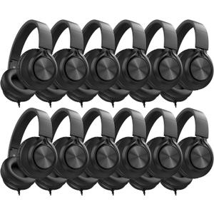 AILIHEN Headphones Wired 12-Pack Bulk for School Students Kids K-12 ClassroomAdjustable, Foldable, Over-Ear Headsets with Microphone HD Stereo Sound 3.5mm Jack for Chromebook, Laptop (Black)