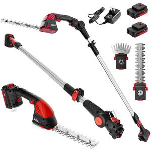 MZK 2-in-1 20V Pole Mini Hedge Trimmer & Grass Shear, 13ft Reach, Electric Hedge Trimmer with Extension Pole, Multi-Angle,Used in Garden,Yard(2*Batteries and Charger Included)