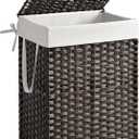 SONGMICS Laundry Hamper with Lid, 23.8 Gallon (90 L) Synthetic Rattan Clothes Laundry Basket with Lid and Handles, Foldable, Removable Liner, Chestnut Brown ULCB051K02