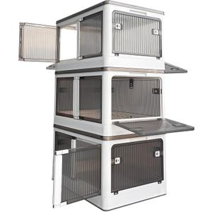 Stackable Storage Bins with Doors - 3 Tier 80Qt Each Plastic Collapsible Storage Bins with Wheels, Foldable Storage Cabinet for Closet Organizers(60 Gal/240 Qt)