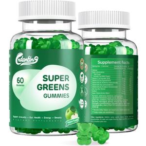 2 x Super Greens Vitamins Gummies - Gummy Vitamins for Women & Men, Boost Energy | Immunity Support | 20+ Organic Green with Chlorella, Spirulina | Apple Flavor| Vegan, Non-GMO Supplement | 60 Count