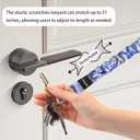 Lanyardio Stretchy Scrunchie Lanyard for ID Badges Keys, Cute Teacher Lanyard for Women with 2 Card Holders 19.6 Inch (Blue Flowers)