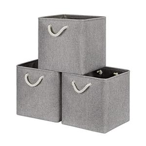 Bidtakay Grey Baskets Foldable Storage Cube Bins 13x13x13 Cube Storage Organizer Closet Set of 3 Fabric Storage Baskets for Home Office Large Baskets for Nursery Baby Toy Storage