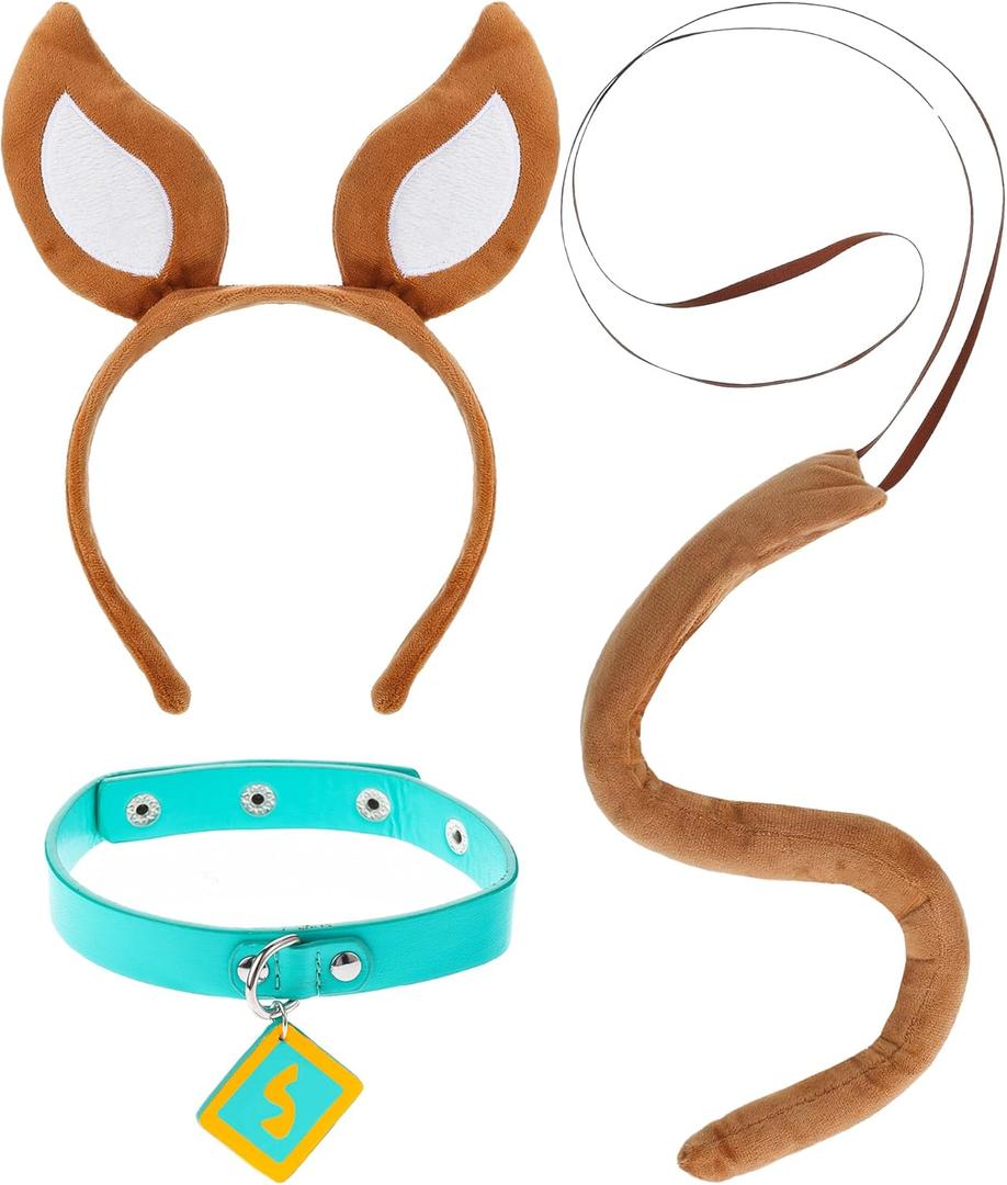 3Pcs Halloween Dog Costumes Accessories Include Brown Dog Ears Headband and Tail Collar for Men Women Halloween Animal Cosplay Party Supplies