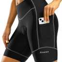 Padded Bike Shorts for Women High Waisted 4D Padding Cycling Bicycle Road Biking Shorts with Pockets (X-Large, Black/Dark Grey)