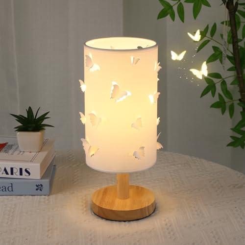 JAIZAIWJ 3D Butterfly Lamp, Cute Princess Lamp for Girls Bedroom, 3-Color Dimmable Light with Wood Base & Adjustable Brightness, Kids Teen Decor Table Lamp for Living Room and Bedside