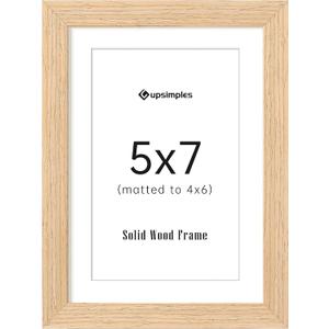upsimples 5x7 Picture Frame, Natural Solid Wooden Picture Frames, Display 4x6 with Mat or 5 x 7 Without Mat, Wall or Tabletop, 1 Pack, Natural