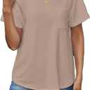 winkbay Women's Summer Crew Neck Short Sleeve T Shirts Dressy Casual Drop Shoulder Basic Tops Khaki Medium