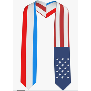 72 Inch Luxembourg Flag and USA Flag Graduation Sash Unisex Adults Graduation Stole Scarf International (Not Include Baccalaureate Gown and Hat)
