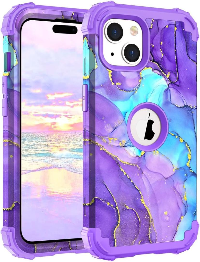 Hocase for iPhone 15 Plus Case, Heavy Duty Shockproof Protection Soft Silicone Rubber Bumper+Hard Plastic Hybrid Protective Case for iPhone 15 Plus 6.7" 2023 - When Purple Meets Blue