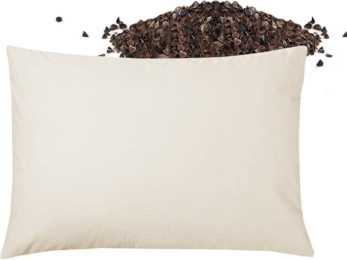 USlixury Buckwheat Pillow 14"X20" - Adjustable Height and Firmness, Organic and Machine Washable Pillowcase, Firm Neck Support for Back/Side/Stomach Sleepers, White (14x20 inches)